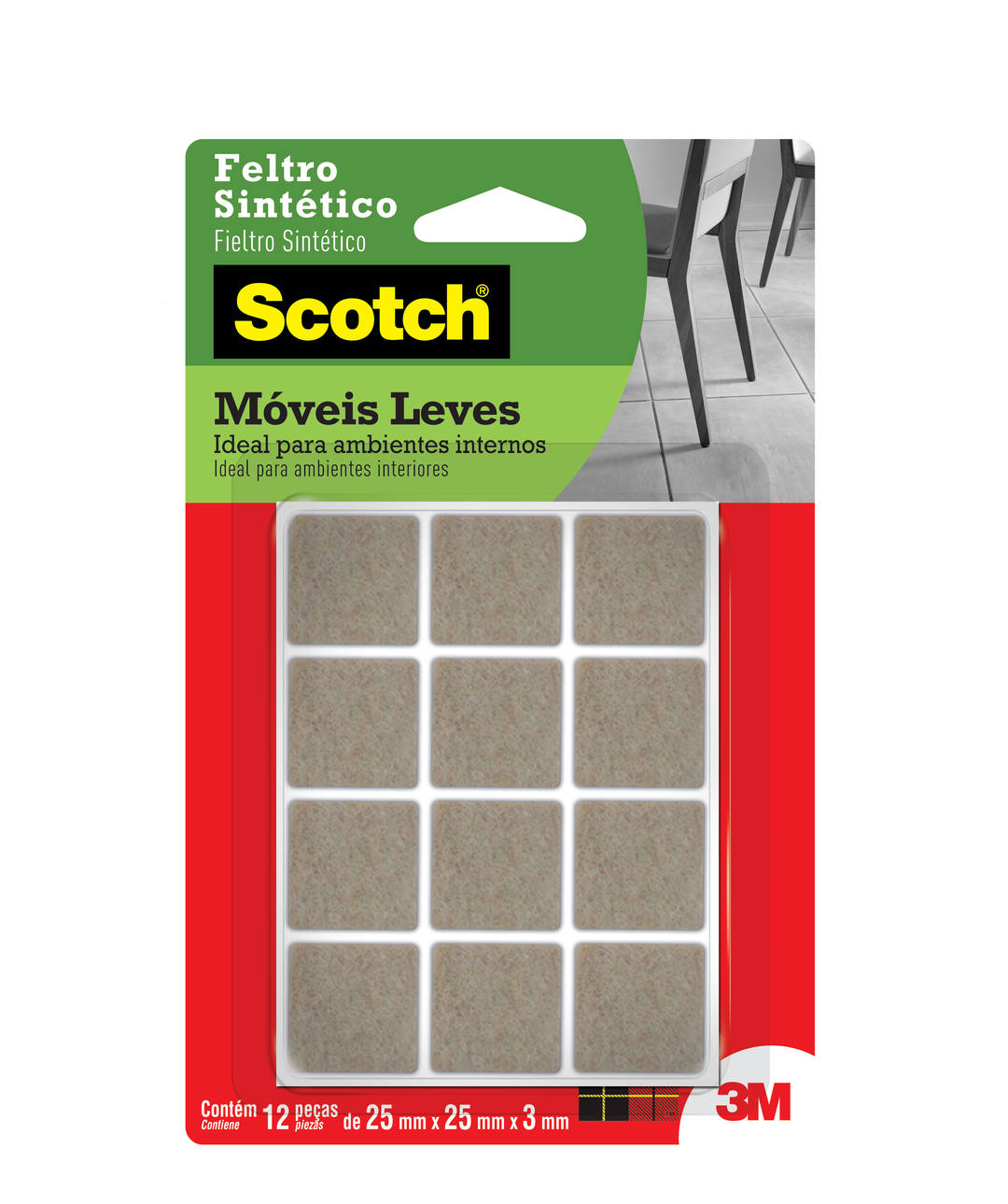 Feltro Sintético para Móveis Leves 3M™ Scotch™ Quadrado, Marrom, Pequeno, 12 Unidades