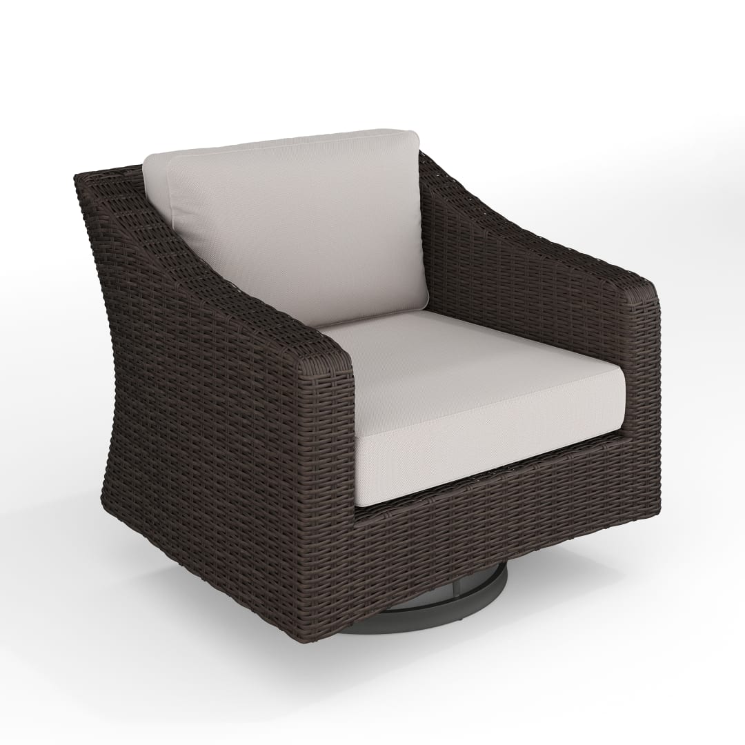 Bedford Indoor-Outdoor Patio Chair in Brown Rattan Wicker with 360° Swivel and Tan All-Weather Cushions