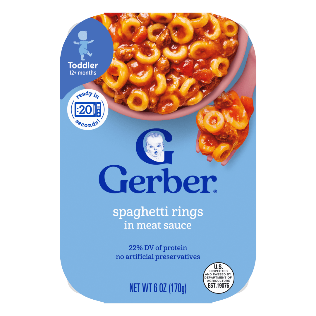 Gerber Toddler Food, Spaghetti Rings in Meat Sauce, Mealtime for Toddler