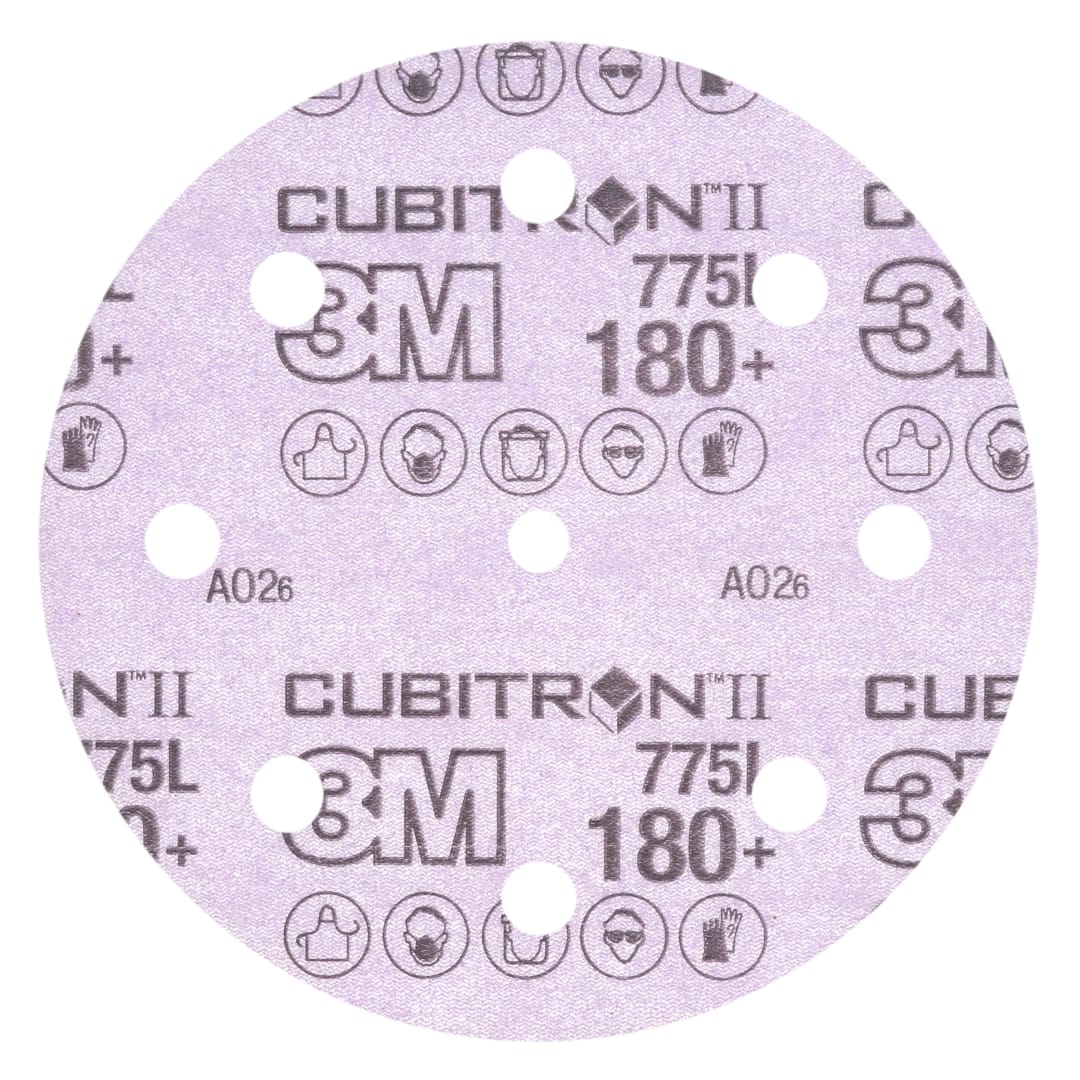 3M™ Cubitron™ II Hookit™ 775L Film Disk, 180+ 3MIL, 127 mm x NH, 8HL, Die 500KE, 50/Carton, 250 ea/Case