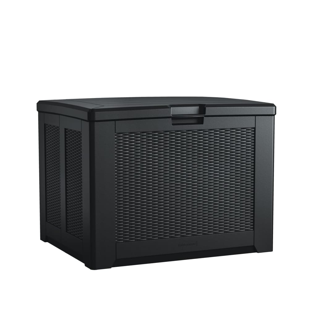 Rubbermaid Medium Resin Outdoor Storage Deck Box (74 Gal) Weather Resistant Black Deck Organization for Home/Backyard/Pool Chemicals/Toys/Garden Tools/Porch/Patio Cushions