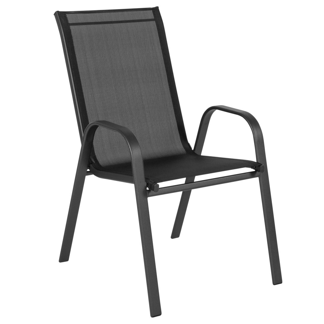 Brazos Series Black Outdoor Stack Chair with Flex Comfort Material and Metal Frame