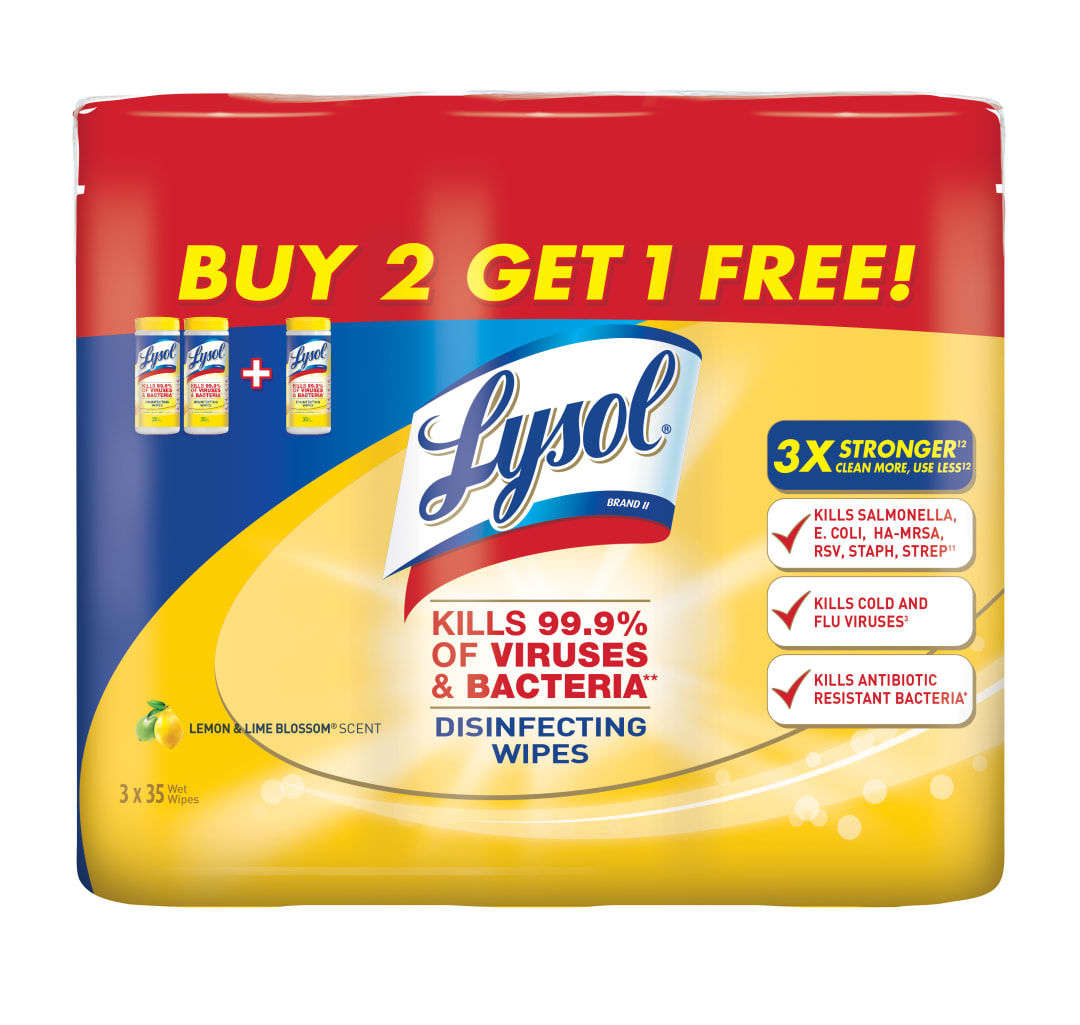 LYSOL® Disinfecting Wipes - Lemon & Lime Blossom B2G1 4/(3x35) ct.