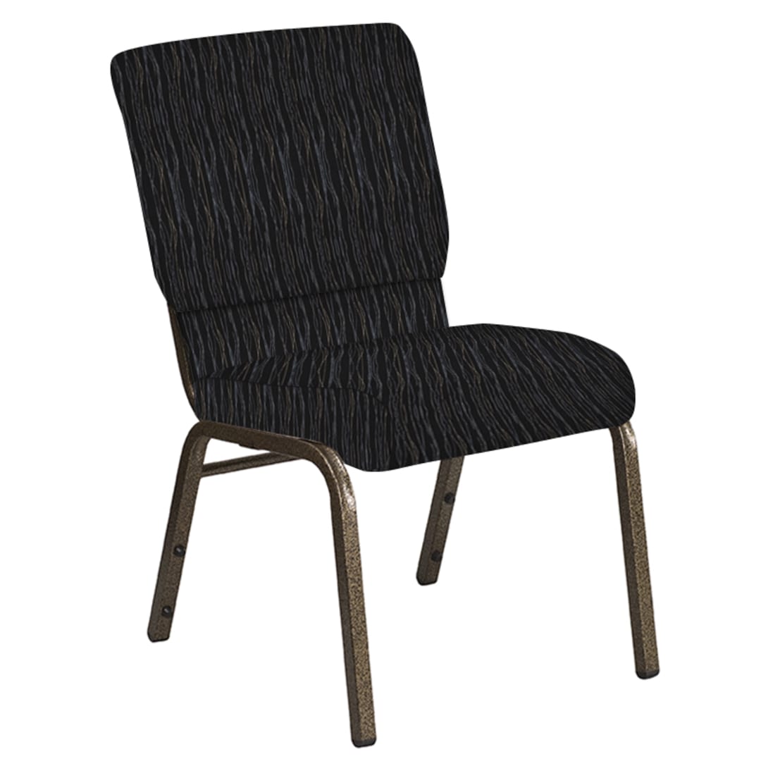 Embroidered 18.5''W Church Chair in Mystery Ebony Fabric - Gold Vein Frame