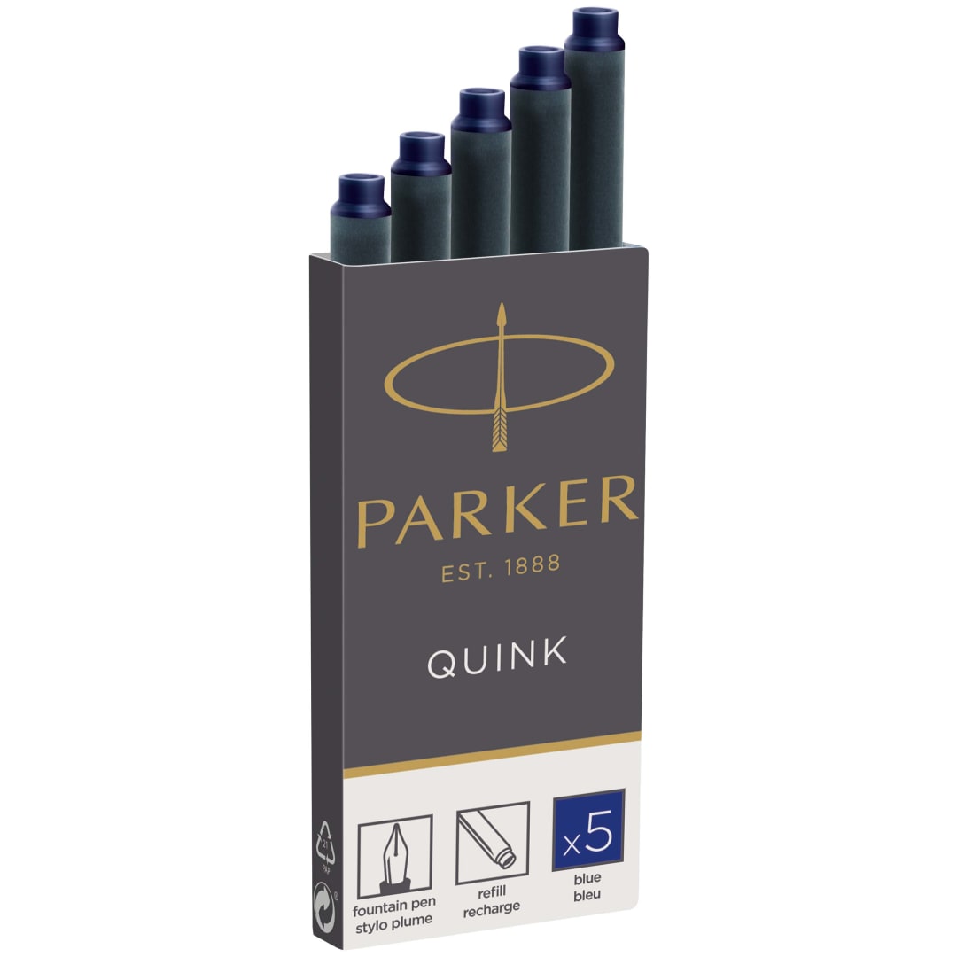 Parker Cartuchos de recambio de tinta para pluma estilográfica | Largo | Tinta QUINK azul | 5 unidades
