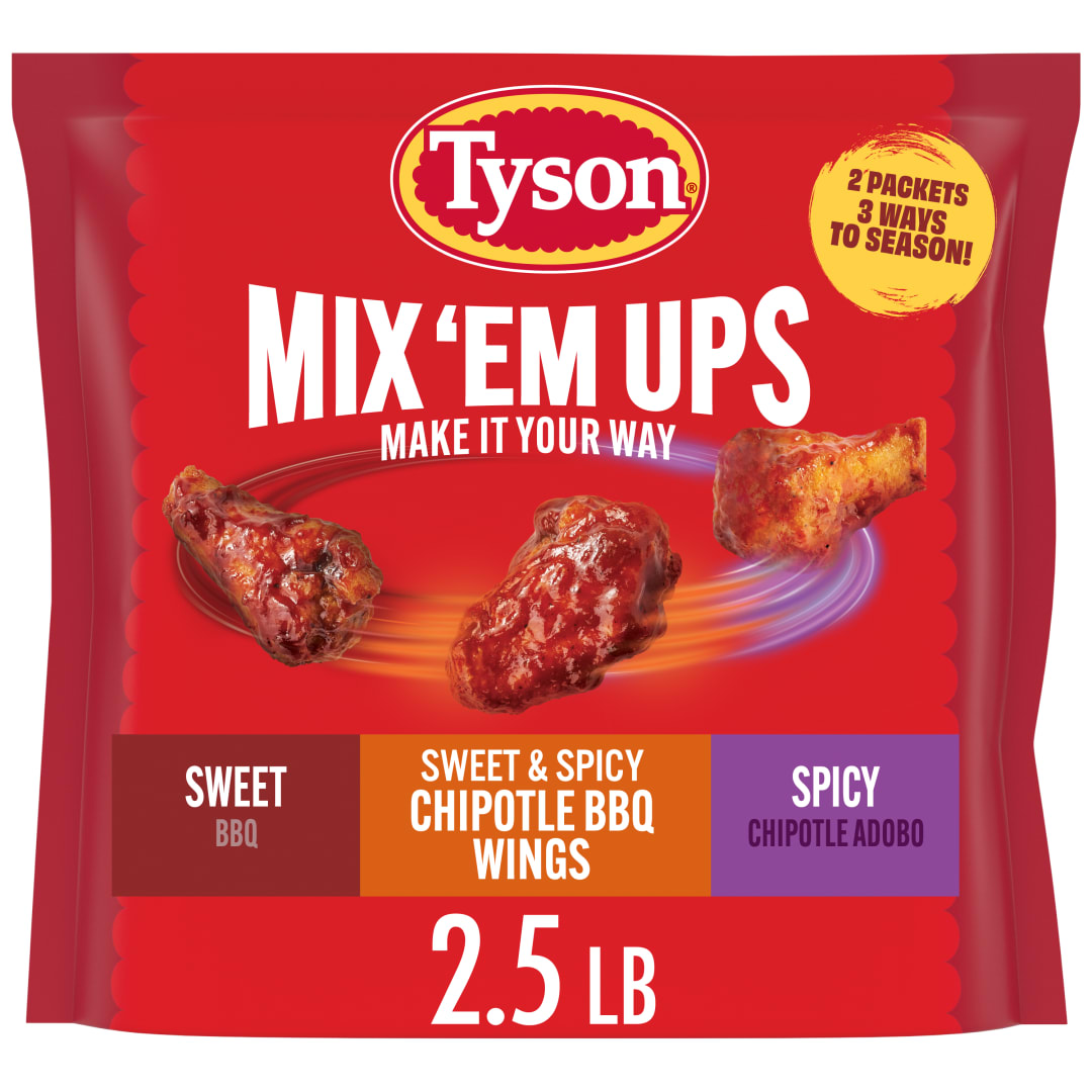 Tyson Mix 'Em Ups Chicken Wings, Sweet & Spicy Chipotle BBQ, Fully Cooked, Frozen, 2.5 lb