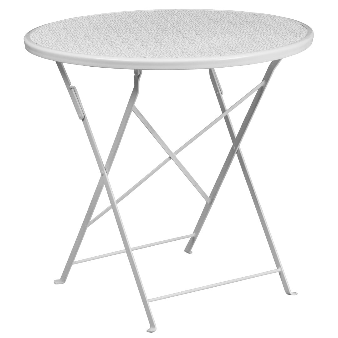 Oia Commercial Grade 30" Round White Indoor-Outdoor Steel Folding Patio Table