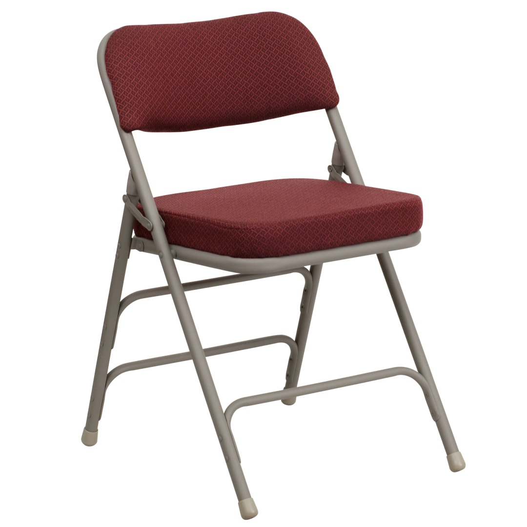 HERCULES Series Premium Curved Triple Braced &amp; Double Hinged Burgundy Fabric Metal Folding Chair