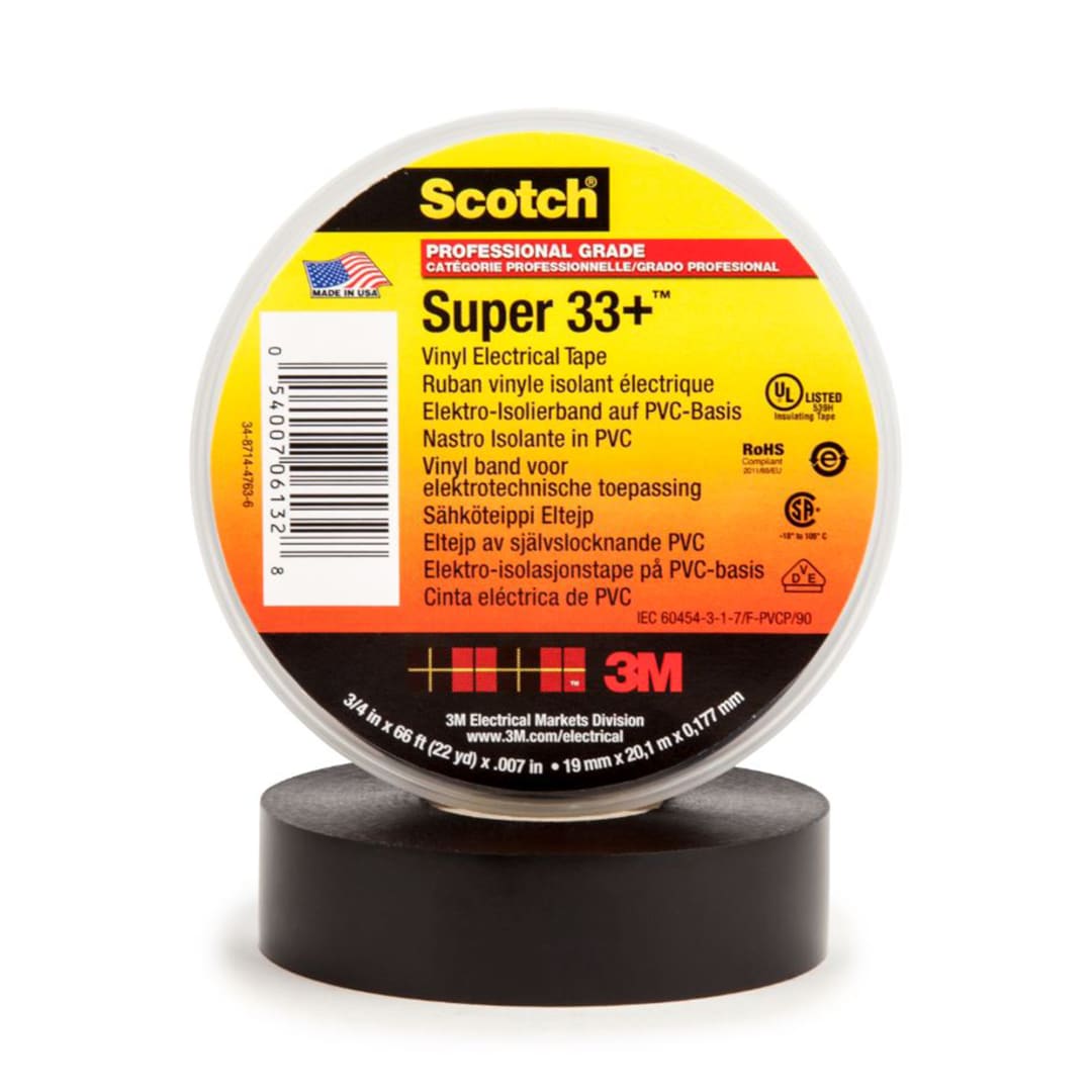 Scotch® Super 33+ Vinil Elektrik Bandı, siyah, 38 mm x 33 m, Paketli