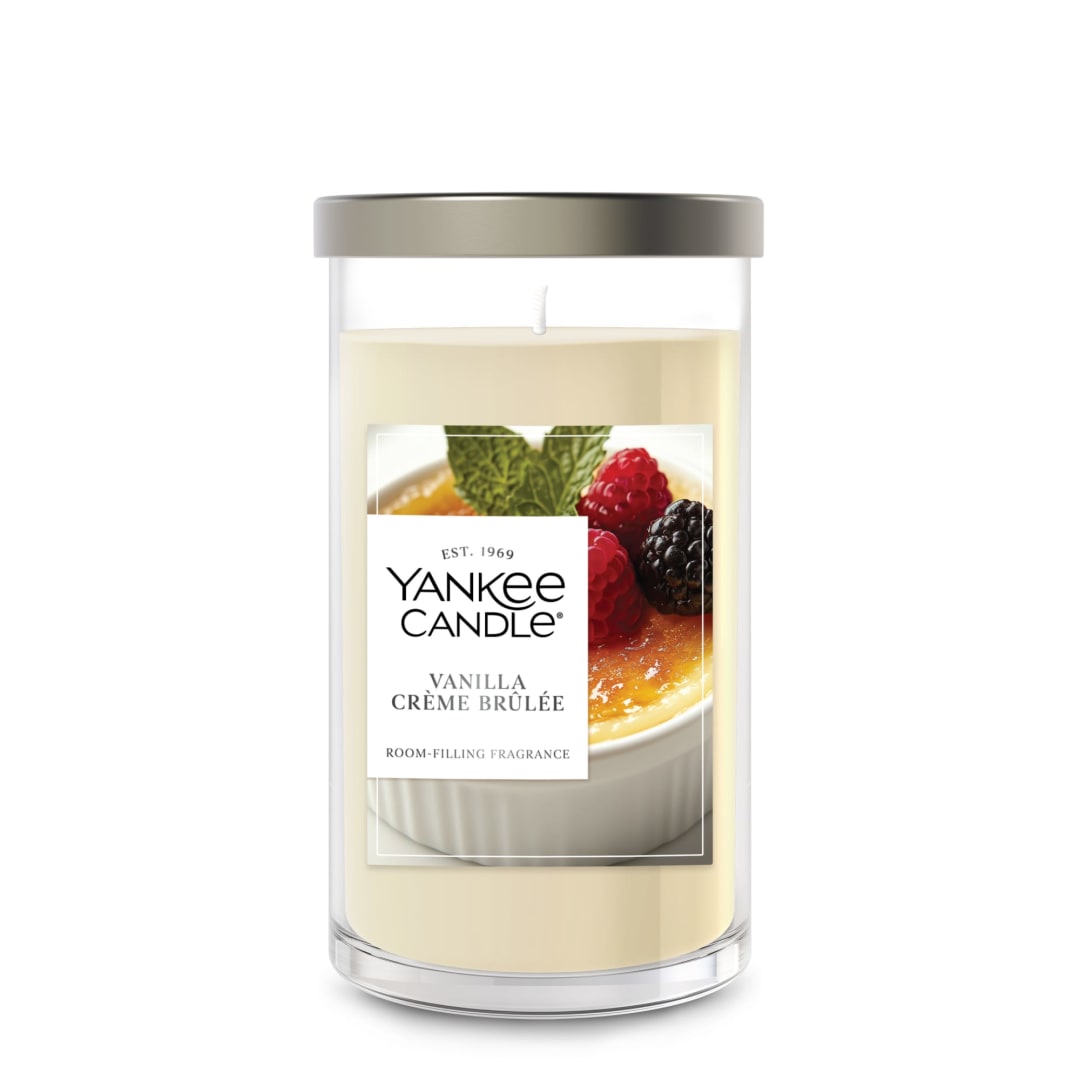 Yankee Candle® Medium Pillar Scented Candle with up to 115 Hour Burn Time, Premium Plant Wax Blend for Consistent Burn, 14.25 oz Pillar Candle with Room Filling Fragrance, Vanilla Crème Brûlée