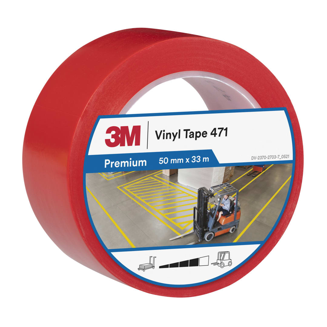 3M™ Vinil Bant 471, Kırmızı, 50 mm x 33 m, 0.14 mm, Tek Tek Sarılmış, Uygun Paketlenmiş