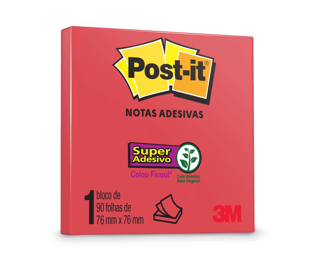 Bloco de Notas Super Adesivas Post-it®, Vermelho, 7.6 cm x 7.6 cm, 90 Folhas