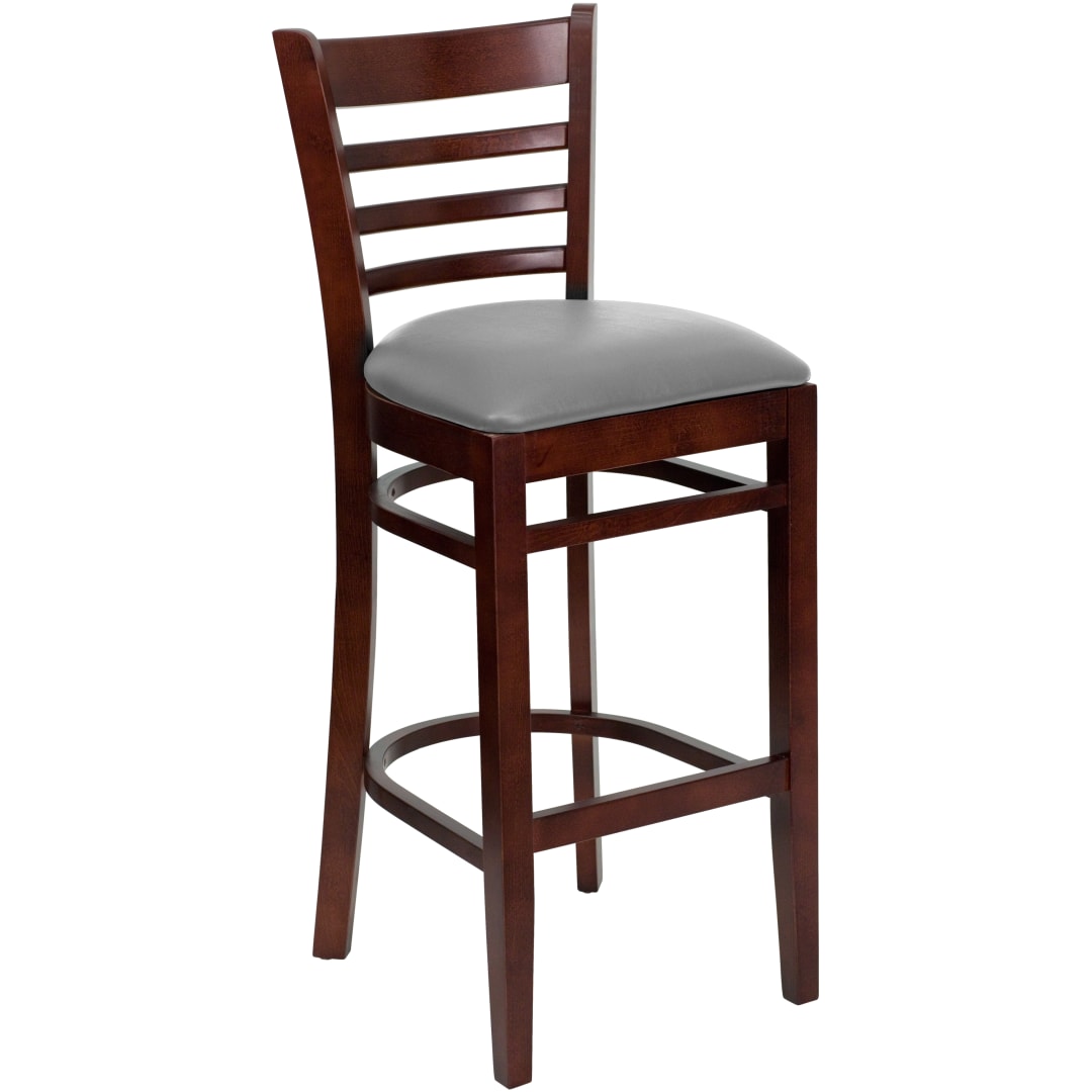 HERCULES Series Ladder Back Mahogany Wood Restaurant Barstool - Custom Upholstered Seat