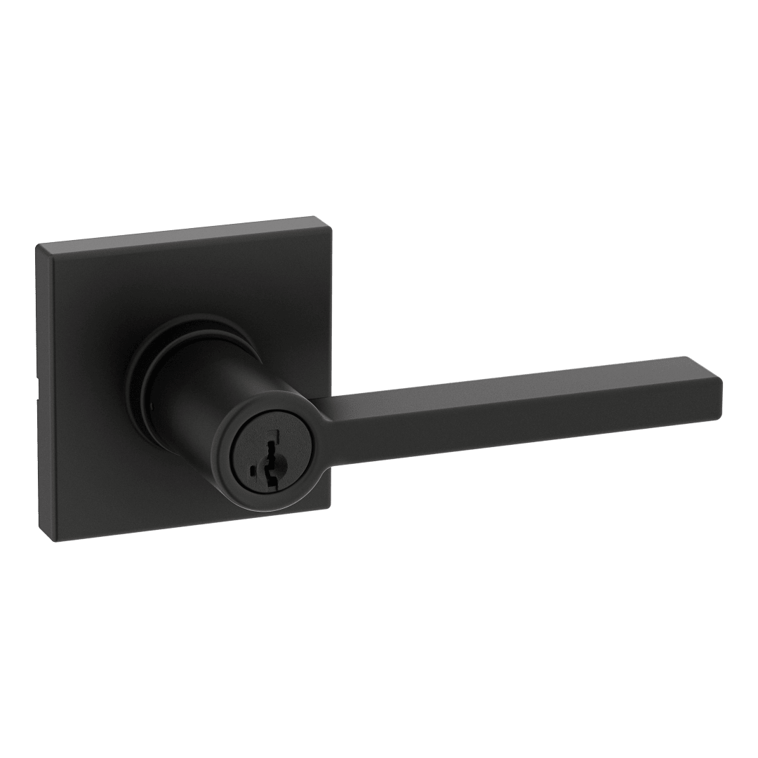 Casey Storeroom Keyed UL Lever featuring SmartKey Security™ in Matte Black