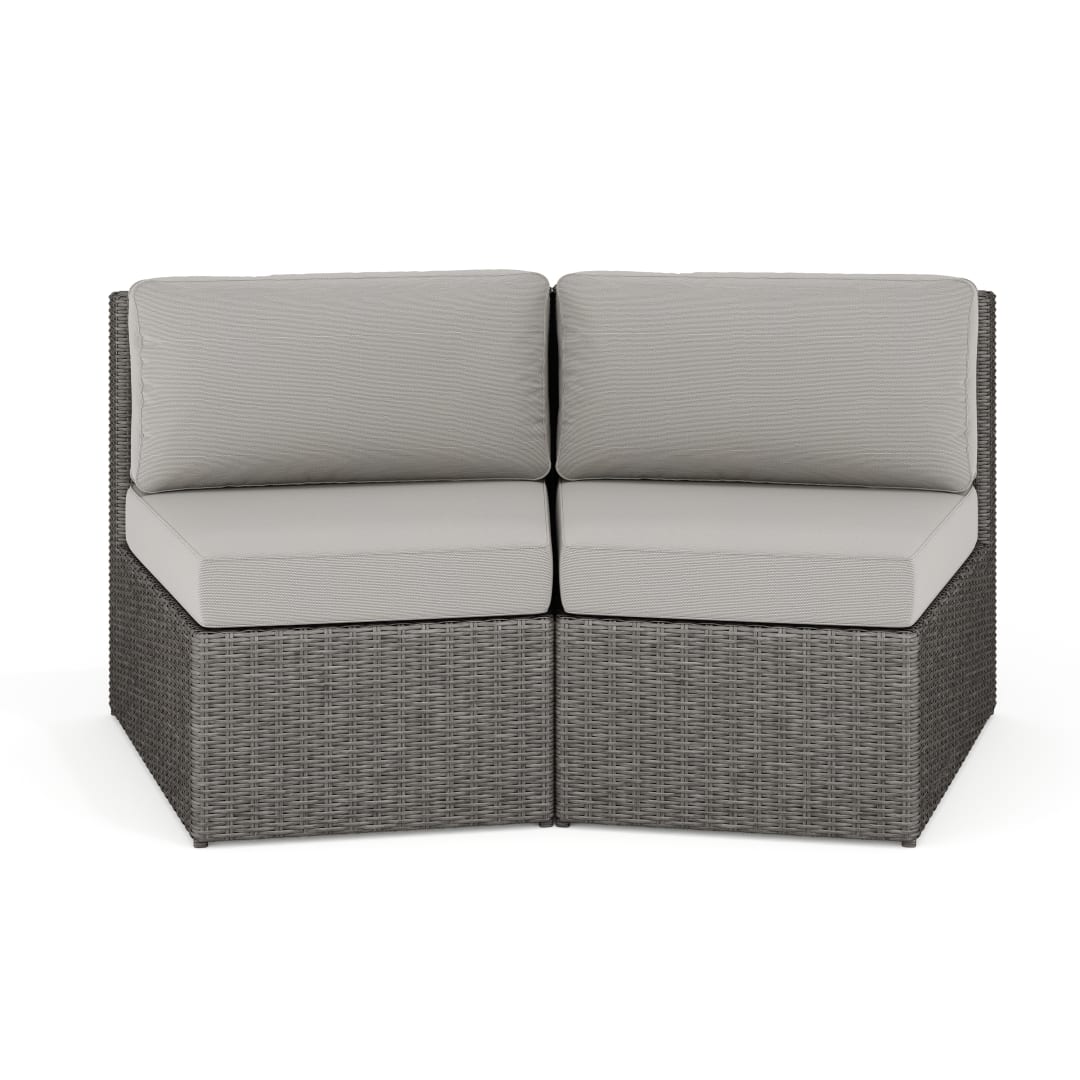 Bedford Set of 2 Indoor-Outdoor Modular Patio Curved Sectional Sofa Seats in Gray Rattan Wicker with Gray All-Weather Cushions