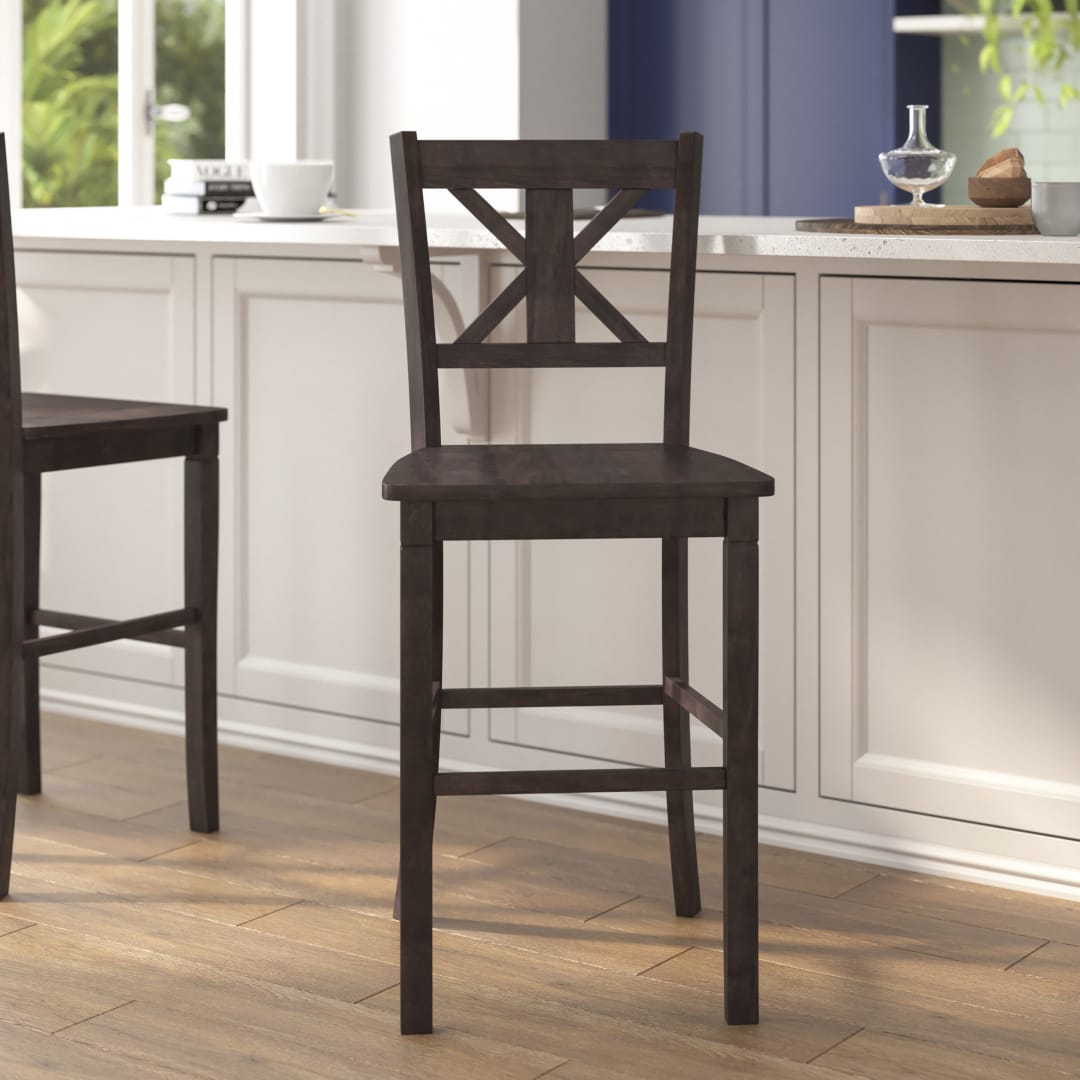 Gwendolyn Set of 2 Commercial Grade Solid Wood Modern Farmhouse Barstool in Gray Wash Walnut