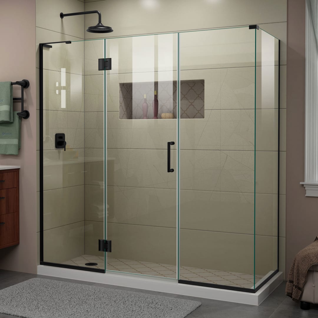 DreamLine Unidoor-X 70 1/2 inch W x 30 3/8 inch D x 72 inch H Frameless Hinged Shower Kit in Matte Black