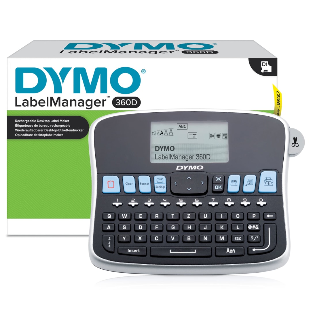 DYMO® LabelManager 360D Professionelles Beschriftungsgerät | Etikettiergerät mit QWERTZ Tastatur | Einfache Textbearbeitung | D1-Bänder: 6, 9, 12, 19 mm