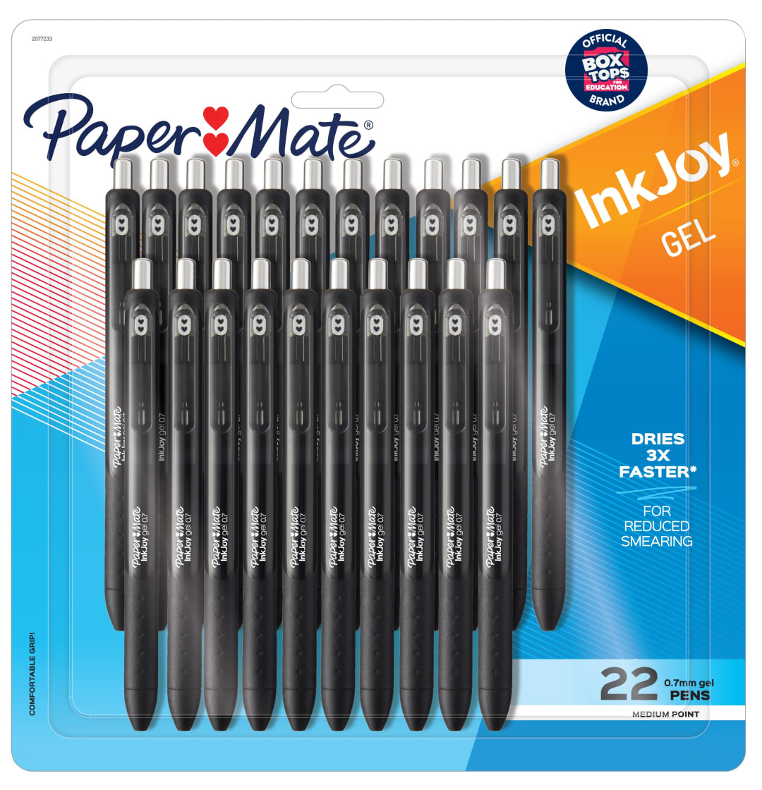 Paper Mate® InkJoy® Retractable Gel Pen, Medium Point (0.7mm), Black, 22 Count