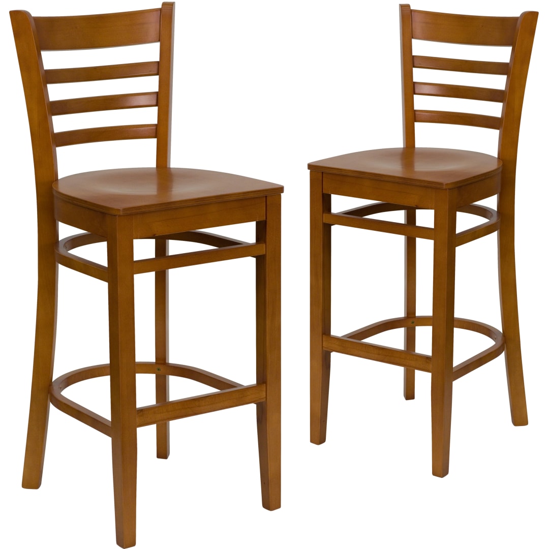 2 Pk. HERCULES Series Ladder Back Cherry Wood Restaurant Barstool
