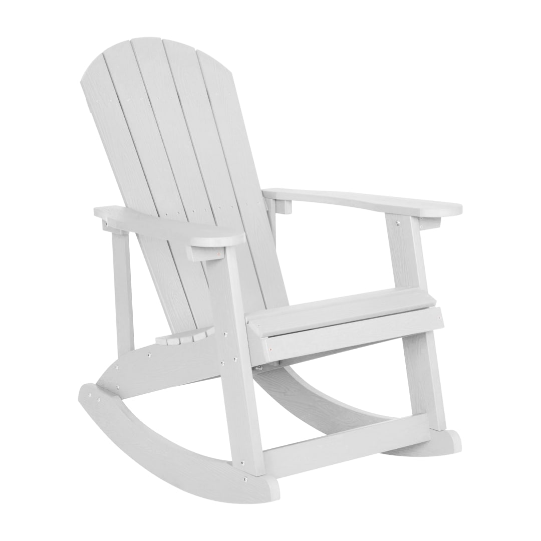 Savannah Commercial Grade All-Weather Poly Resin Wood Adirondack Rocking Chair with Rust Resistant Stainless Steel Hardware in White