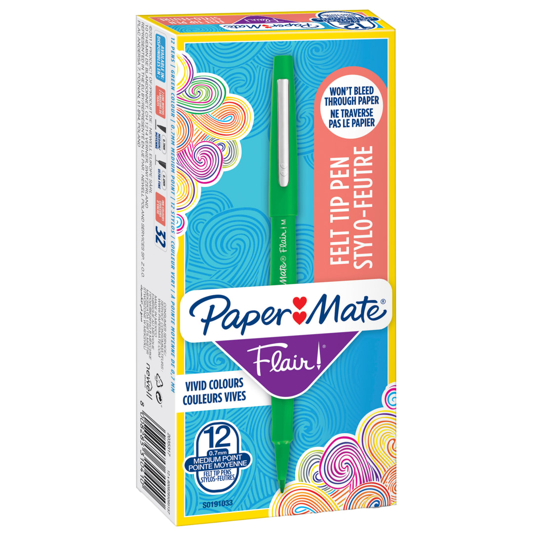Paper Mate® Flair Felt Tip Pens | Medium Point (0.7mm) | Green | 12 Count
