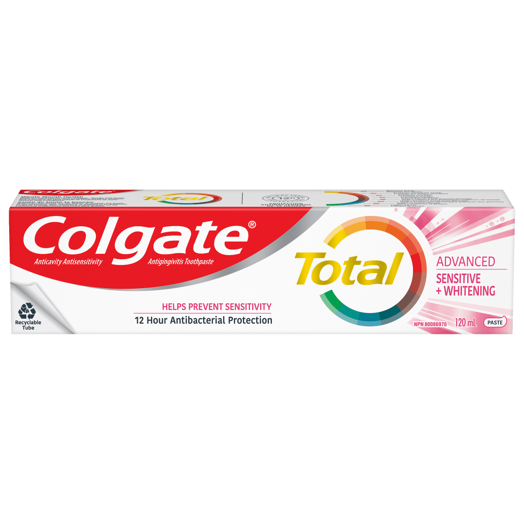 Colgate Total Advanced Sensitive + Whitening Toothpaste, Multi-Benefit Teeth Whitening Toothpaste That Protects Sensitive Teeth For A Beautiful Smile, 120 mL, 1 Pack