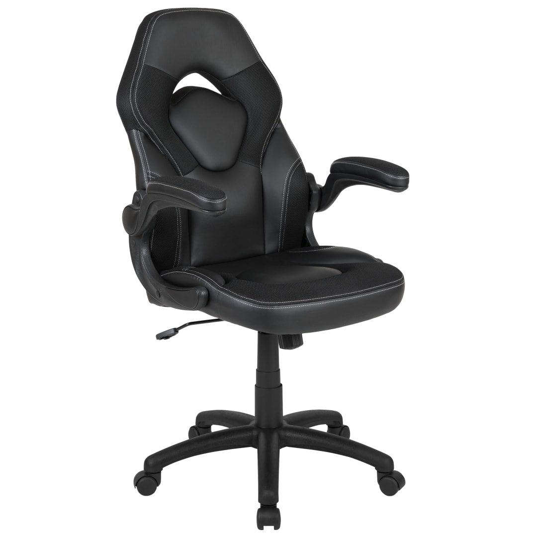 X10 Gaming Chair, Racing Style Ergonomic Office Chair, Height Adjustable Swivel Computer Chair with Flip-Up Arms, Black LeatherSoft