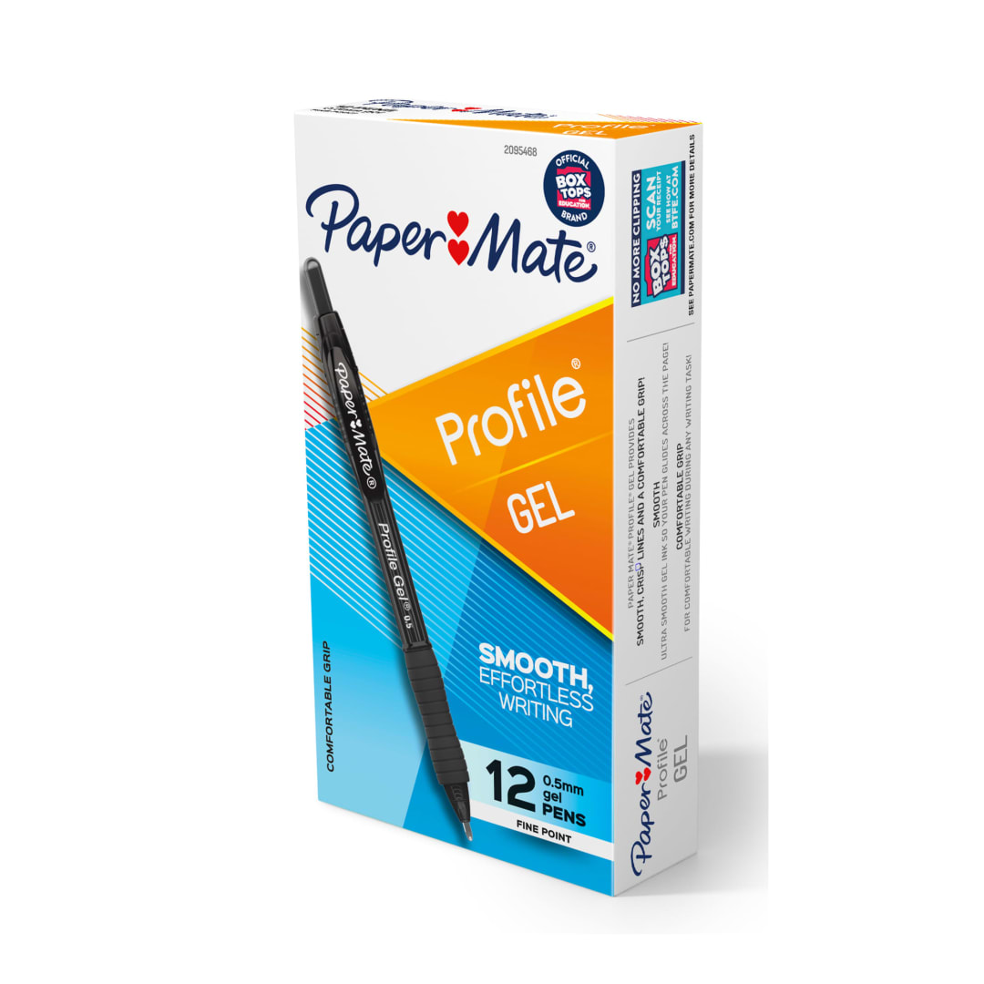 Paper Mate® Gel Pen, Profile Retractable Pen, 0.5mm, Black, 12 Count
