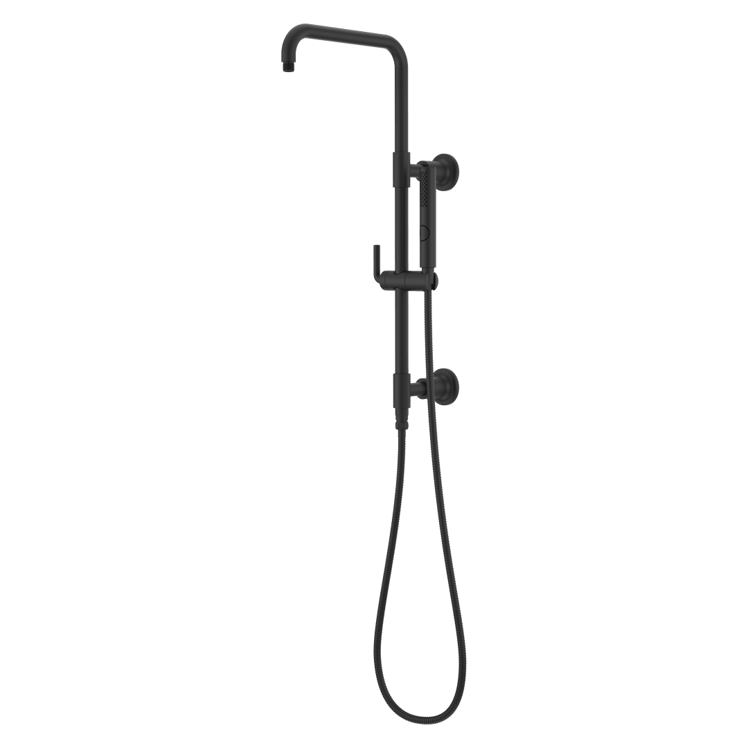 Modern Round 28 in. Shower Column with 60 in. Hose and Handheld Shower in Matte Black