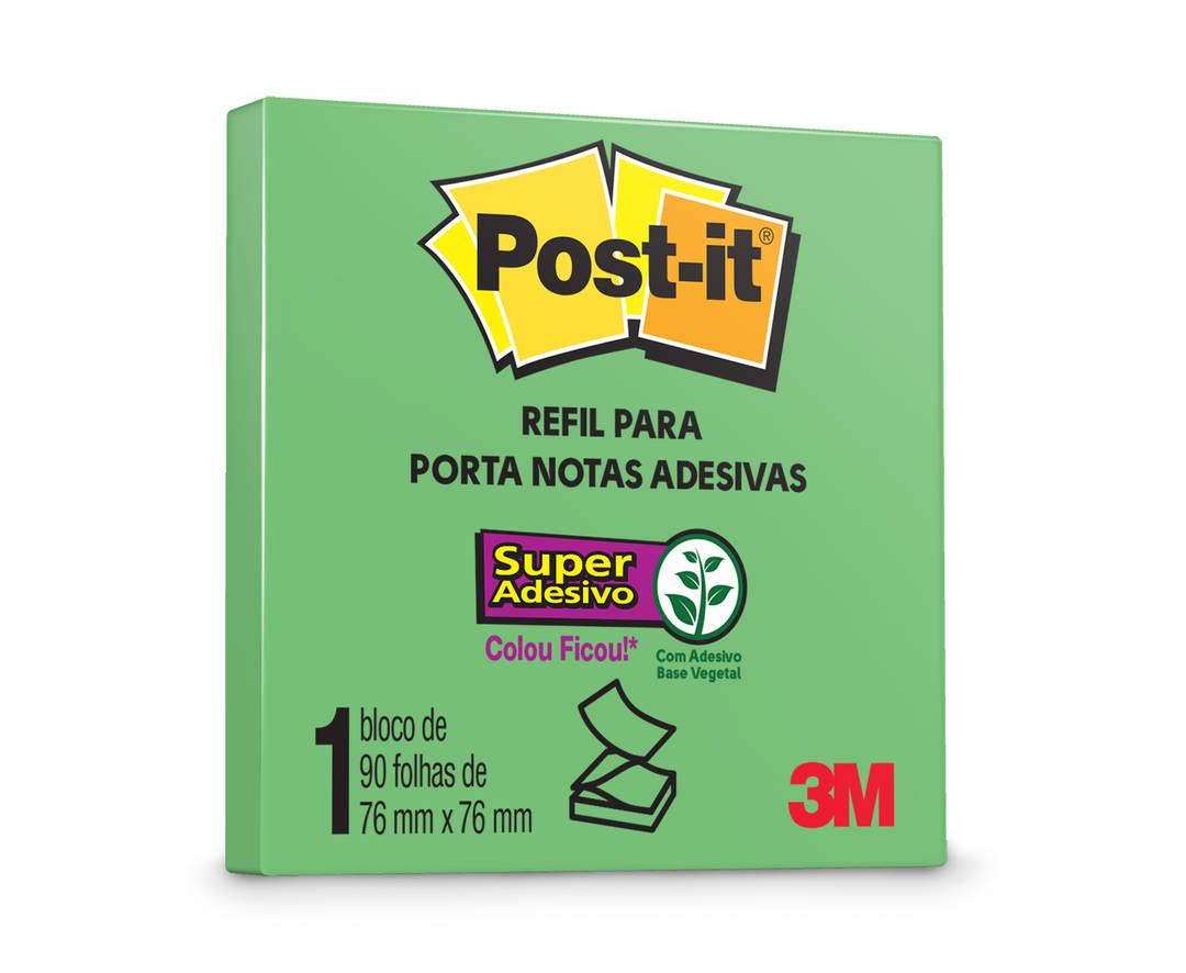 Bloco de Notas Adesivas Post-it®, Refil, Verde Limão, 76 mm x 76 mm, 90 Folhas