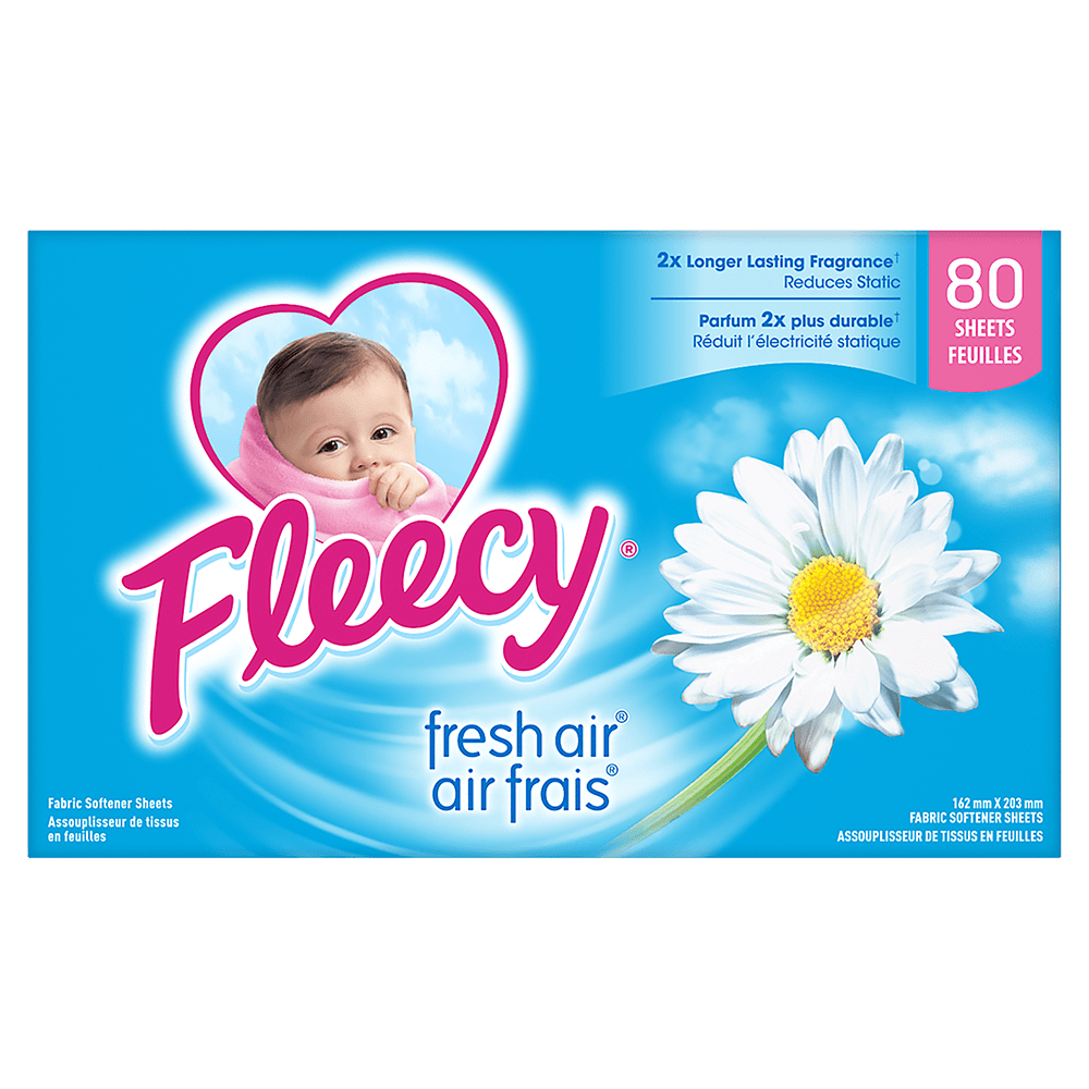 Fleecy Fabric Softener Dryer Sheets, Fresh Air, 80 sheets