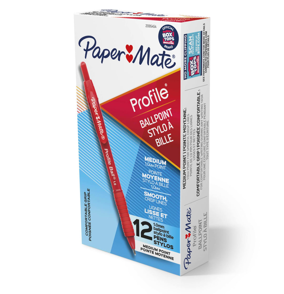 Paper Mate® Ballpoint Pen, Profile Retractable Pen, Medium Point (1.0mm), Red, 12 Count