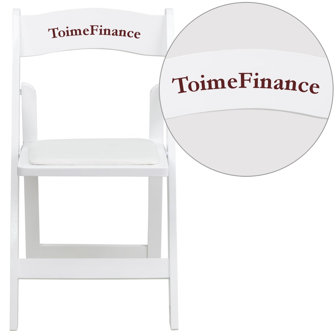 Personalized HERCULES Series White Wood Folding Chair with Vinyl Padded Seat