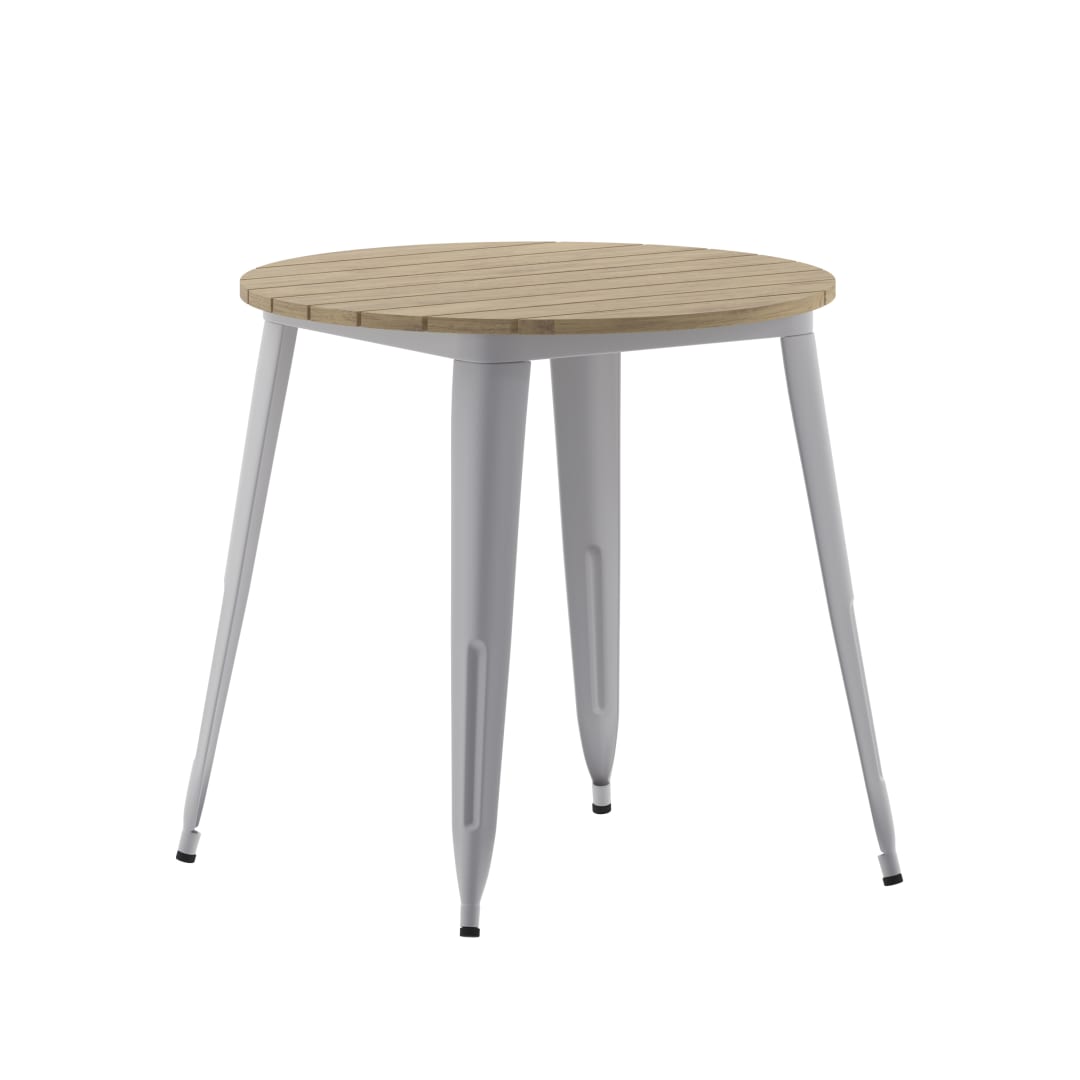 Declan Commercial Grade Indoor/Outdoor Dining Table, 30" Round All Weather Brown Poly Resin Top with Silver Steel Base