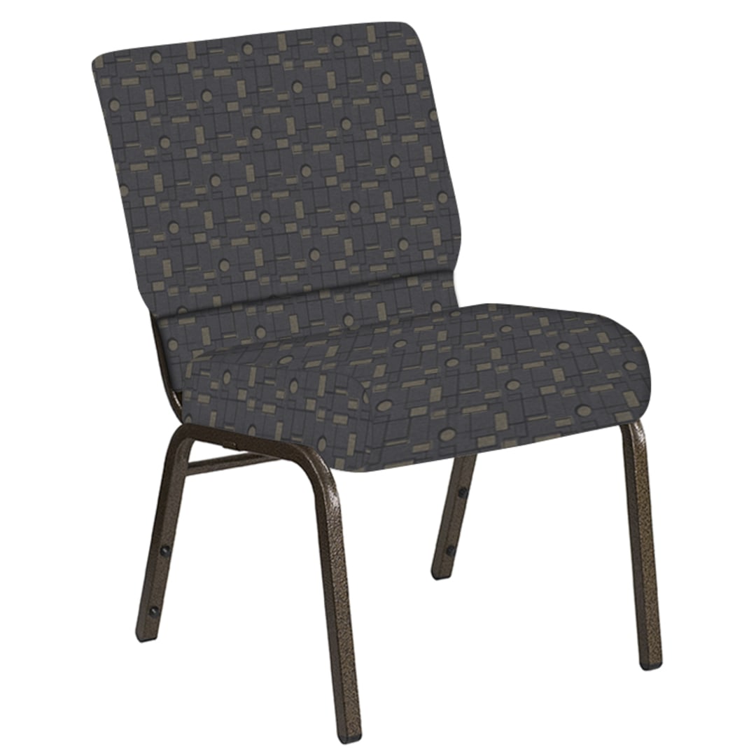 Embroidered 21''W Church Chair in Circuit Gray Fabric - Gold Vein Frame