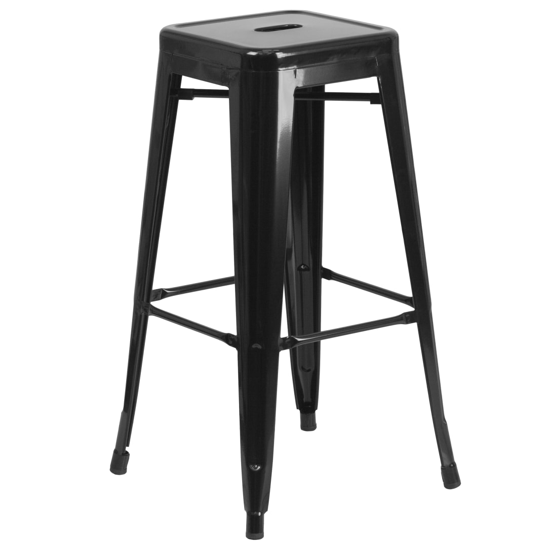 Kai Commercial Grade 30" High Backless Black Metal Indoor-Outdoor Barstool with Square Seat