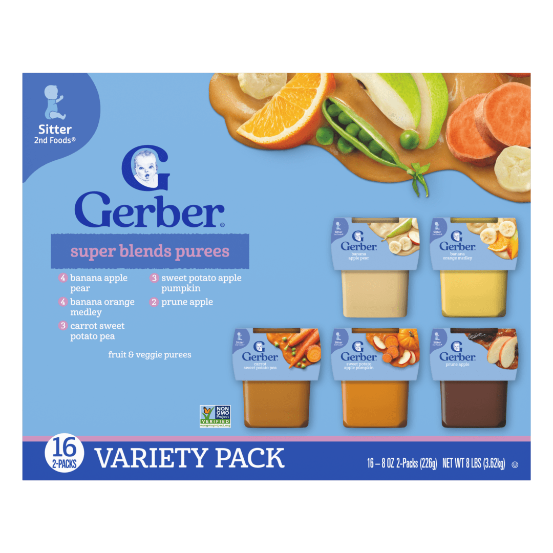 Gerber Stage 2 Baby Food, Super Blends Puree Tubs, Baby Puree, Variety 32PK