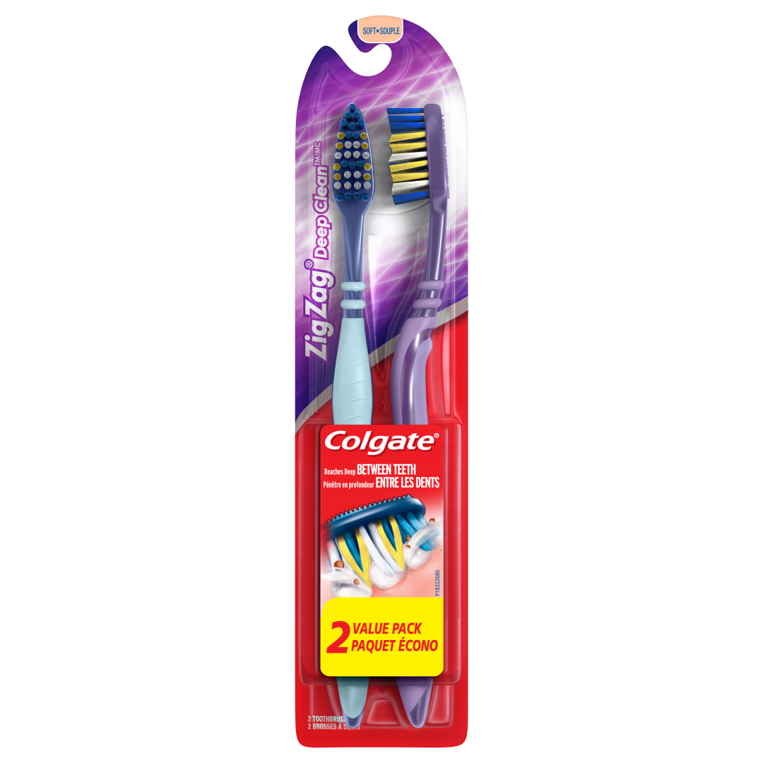 Colgate Zig Zag Deep Clean Soft Toothbrush with Soft Bristles, Adult Toothbrushes, 2 Pack