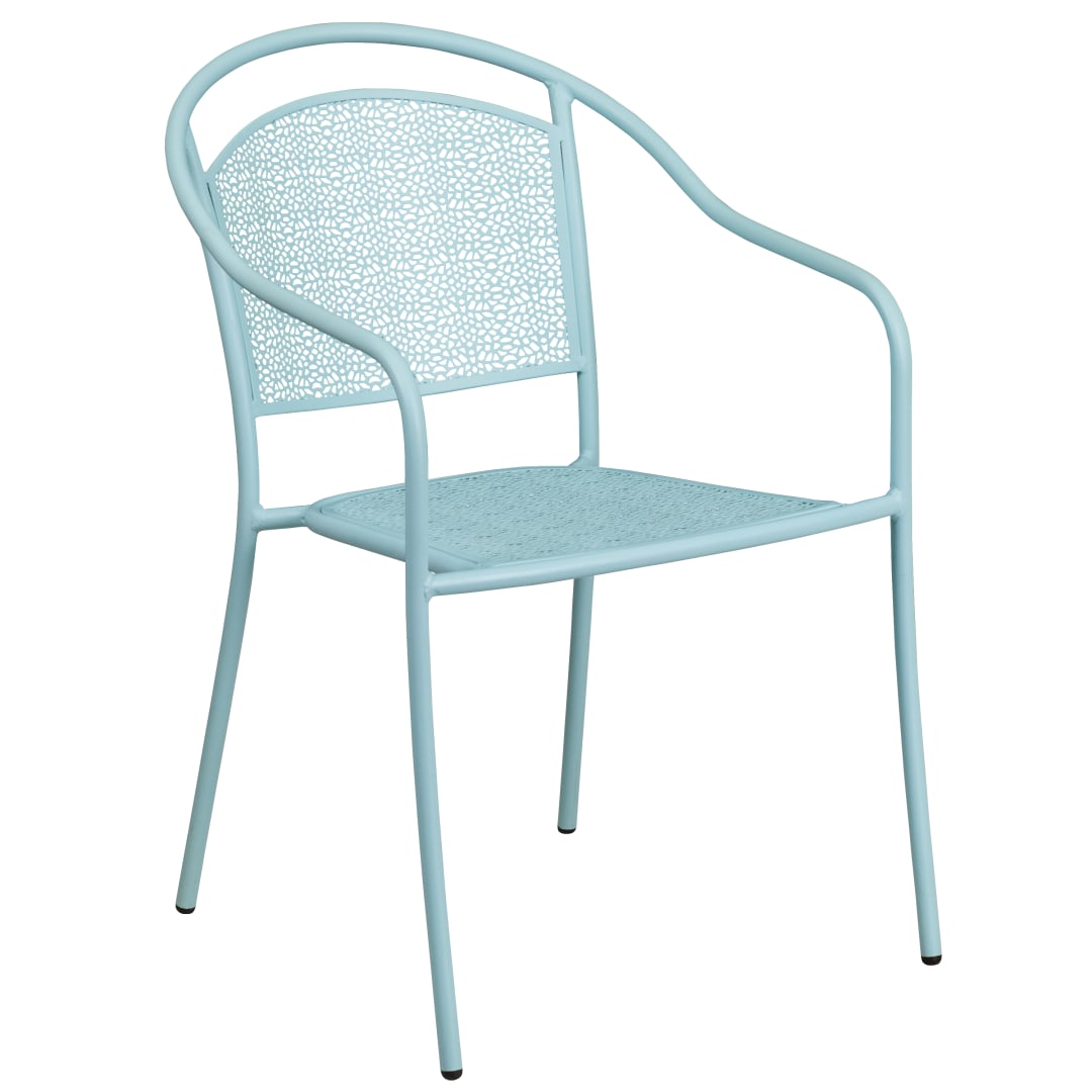 Oia Commercial Grade Sky Blue Indoor-Outdoor Steel Patio Arm Chair with Round Back