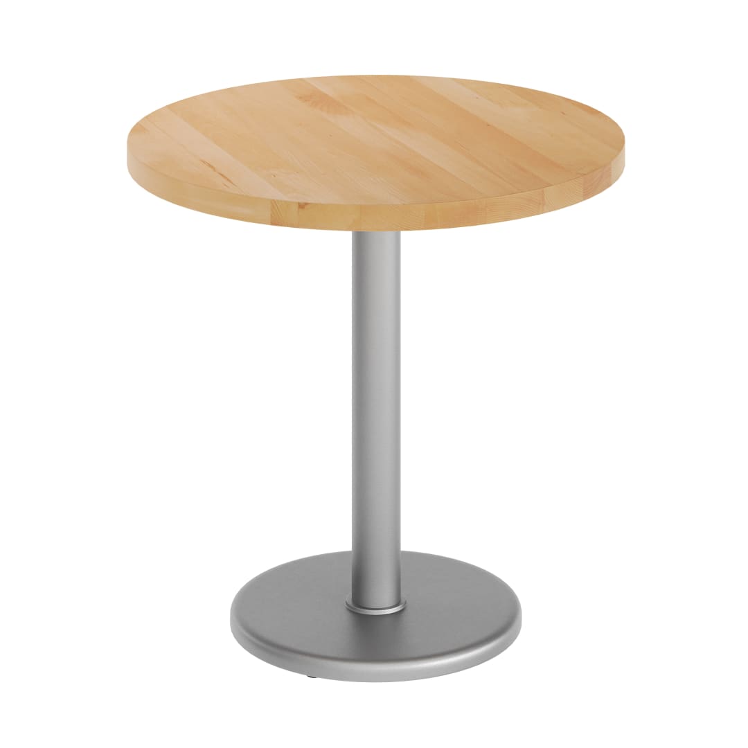 Bennett 30" Round Solid Wood Commercial Indoor Tabletop in Natural with 18" Round Dining Height Rust-Resistant Silver Cast Iron Base