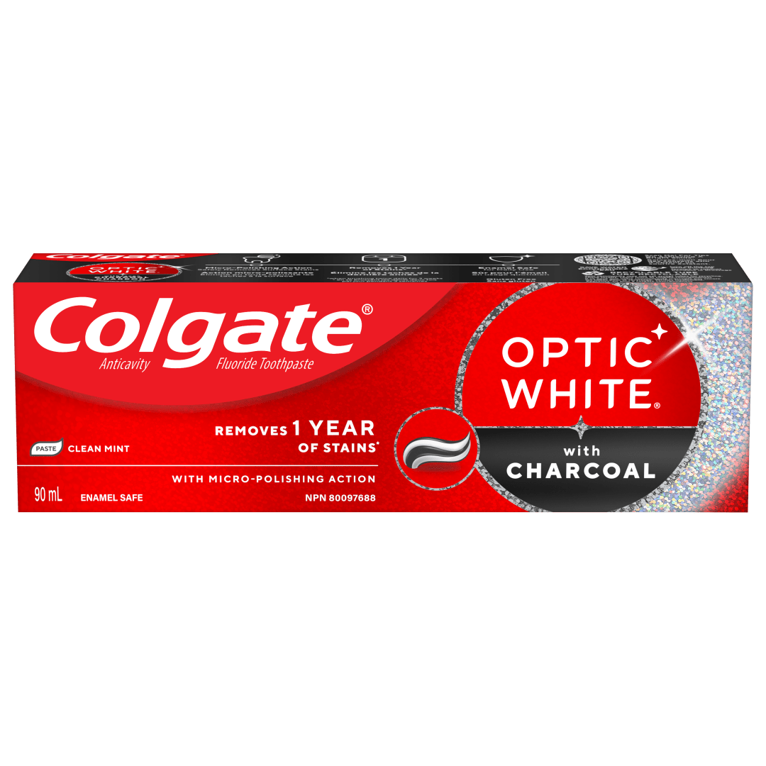 Colgate Optic White with Charcoal Toothpaste, Cool Mint Paste, 90 mL
