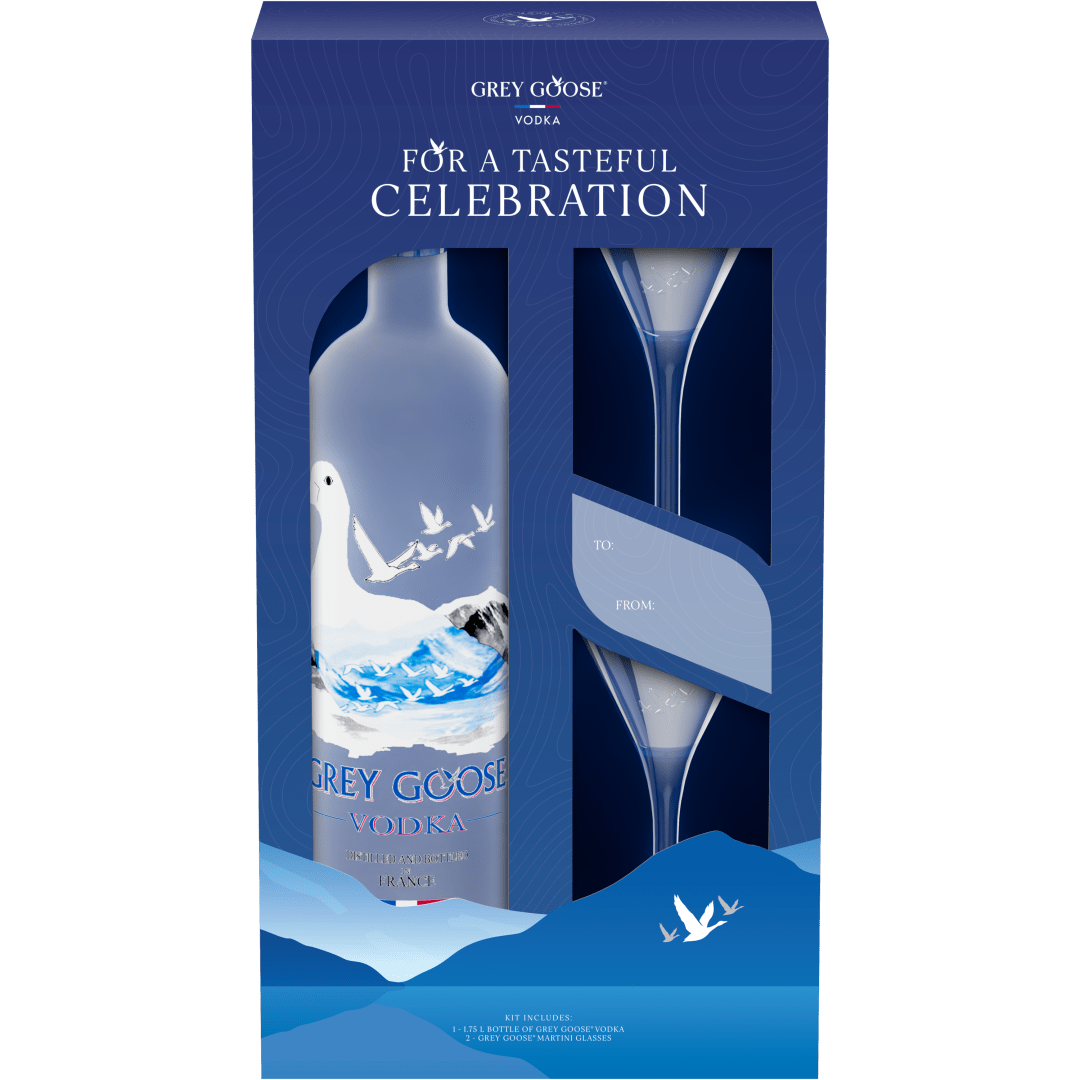 Grey Goose Vodka Gift Pack With Two Branded Martini Glasses, 1.75 L Bottle 40% 1.75L
