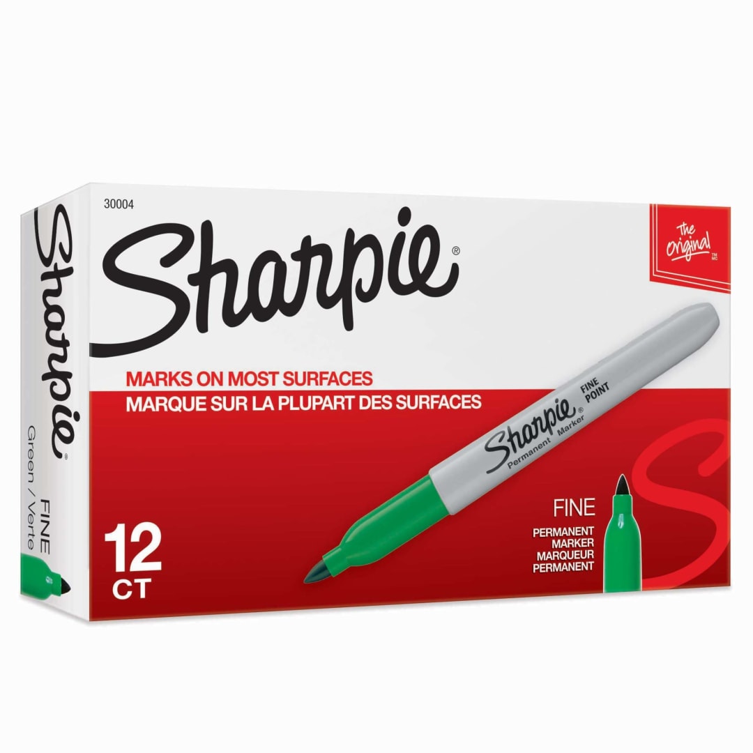 Sharpie® Permanent Markers, Fine Point, Green, 12 Count