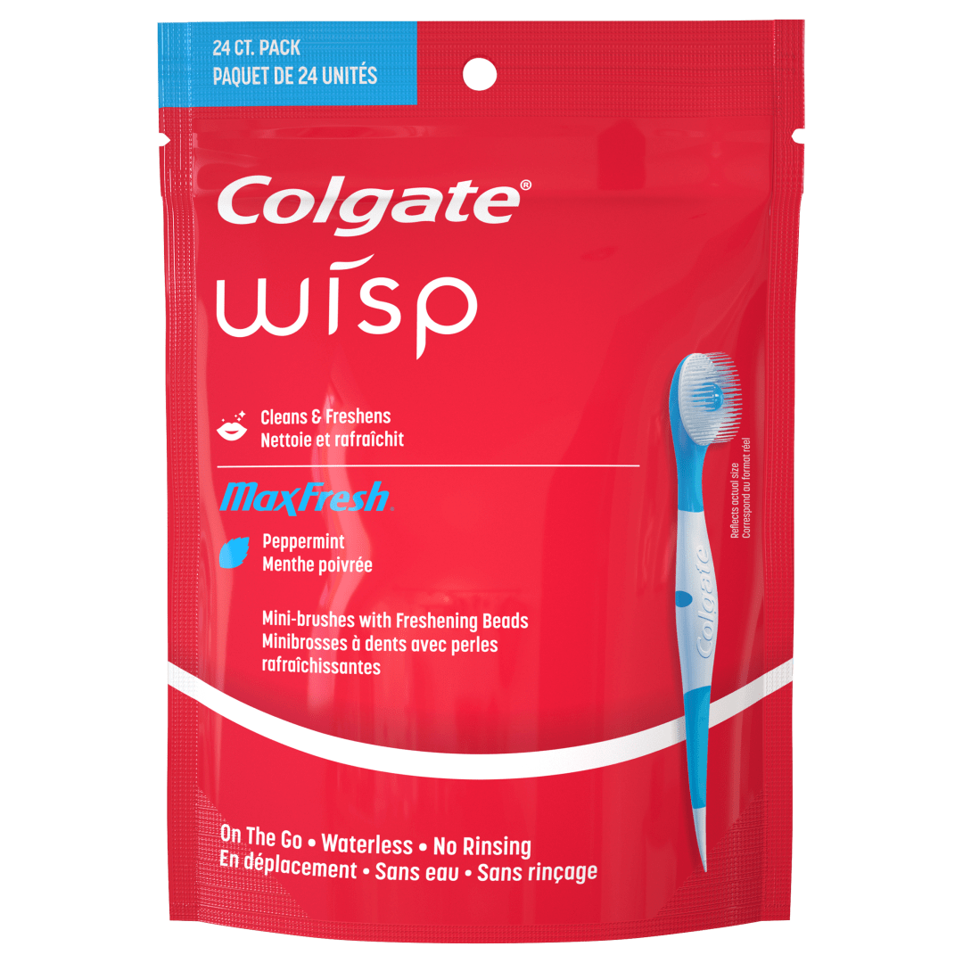 Colgate Max Fresh Wisp Disposable Mini Travel Toothbrushes, On-the-Go Single Use Toothbrush, Peppermint, 24 Count
