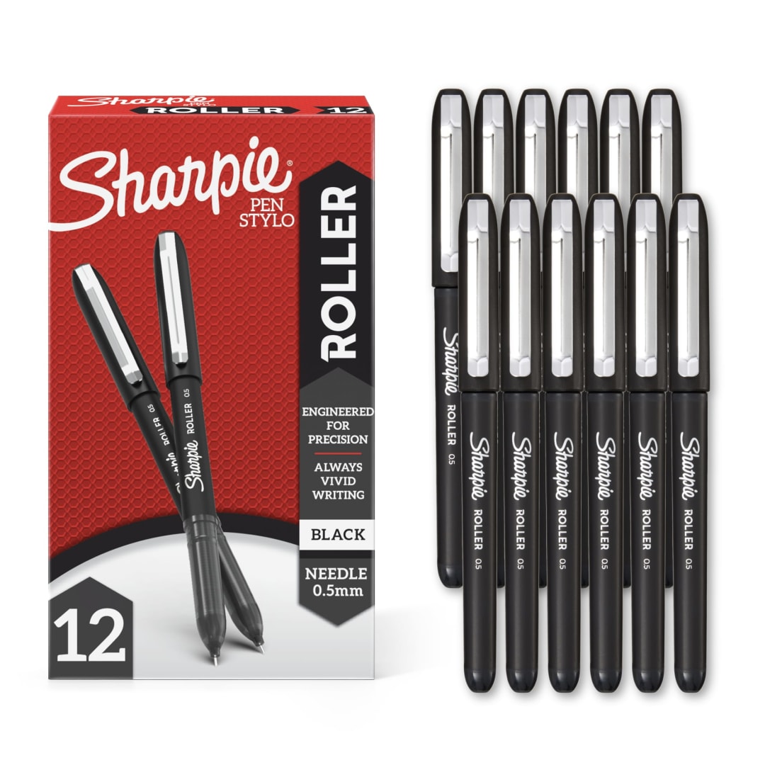 Sharpie® RollerBall® Pen, Needle Point (0.5mm) Precision Pen, Black Ink, 12 Count