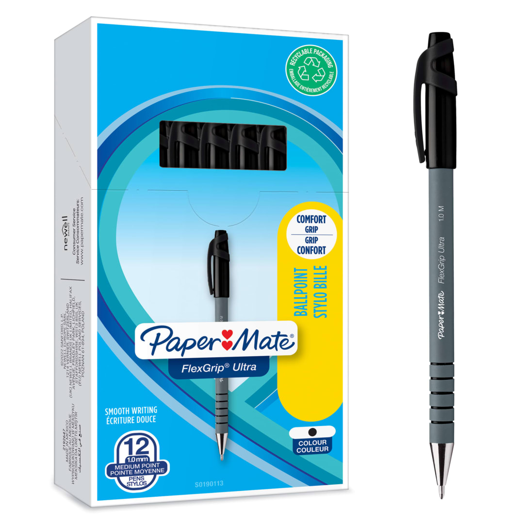 Paper Mate® FlexGrip® Ultra® Ballpoint Pens | Medium Point (1.0mm) | Black | 12 Count
