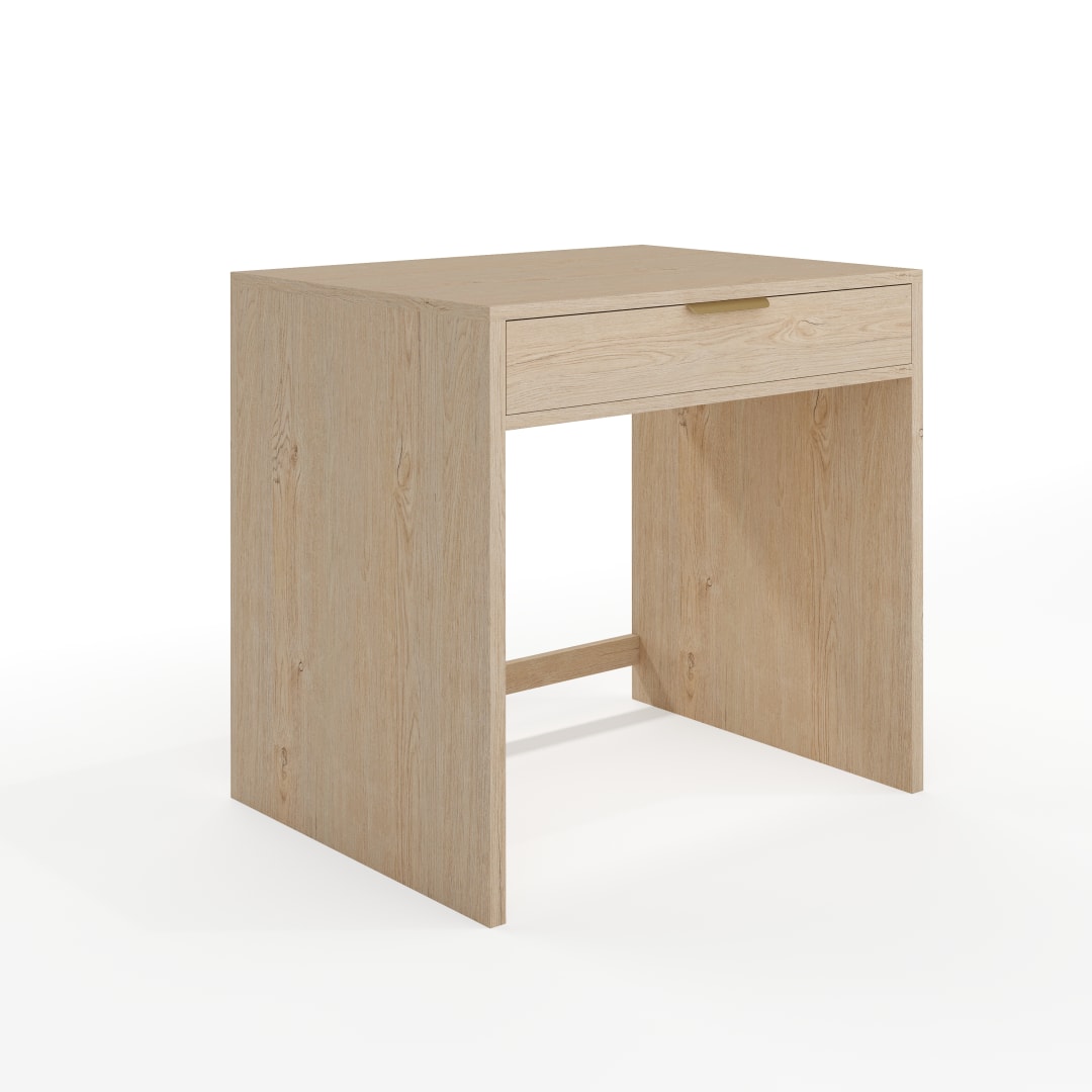 Kayden Home Office Modular Single-Drawer Desk in Light Natural with Brushed Gold Hardware