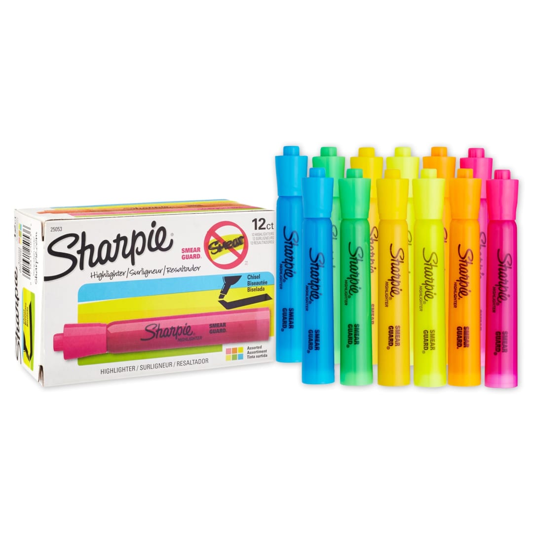 Sharpie® Tank Style Highlighters, Chisel Tip, Assorted, Box of 12
