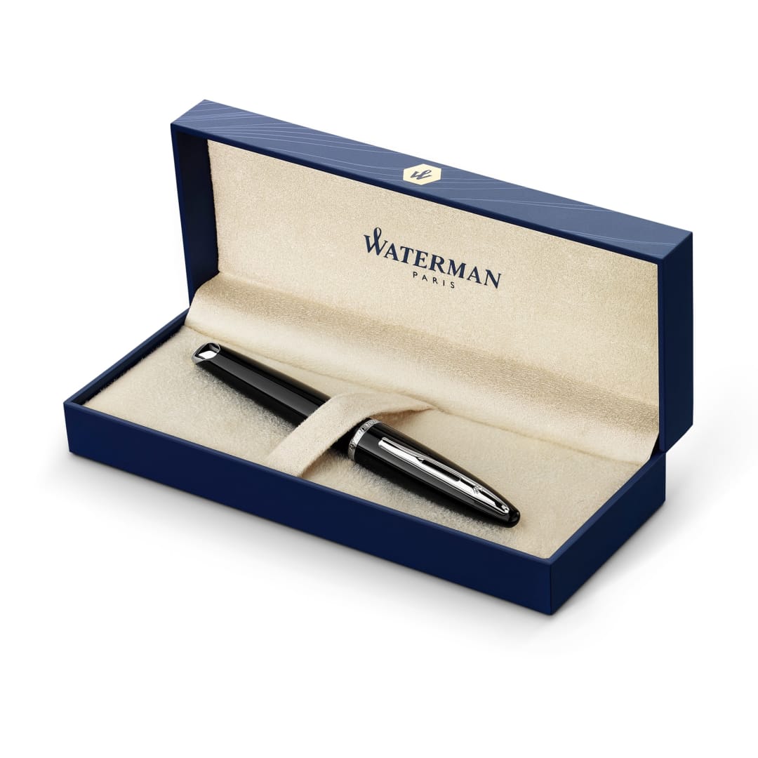 Waterman Carène Black Sea Fountain Pen | High-Gloss Black with Palladium Plated Trim | Fine Nib with Blue Ink Cartridge | Gift Box